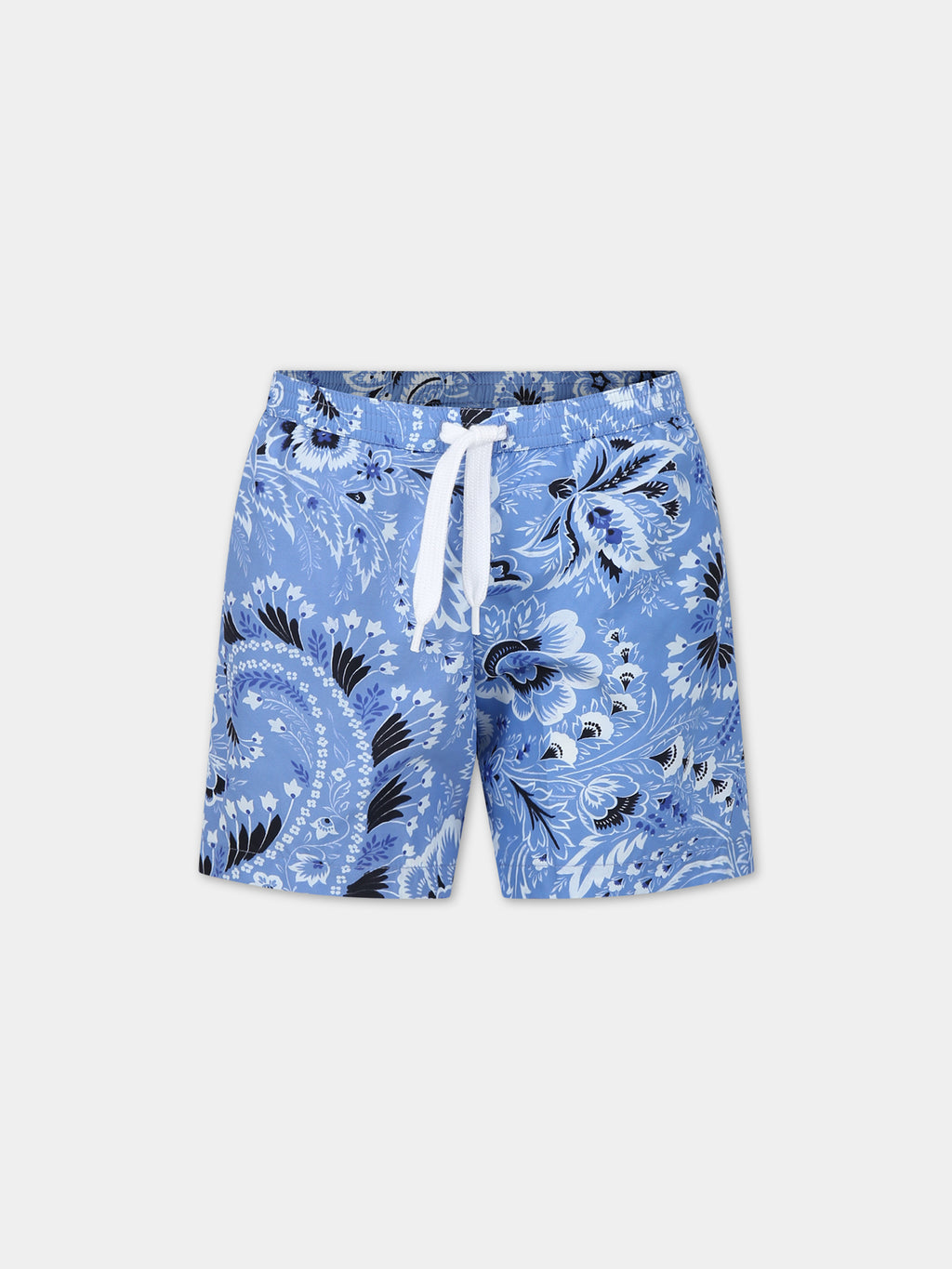 Sky blue swim boxer for boy with paisley pattern